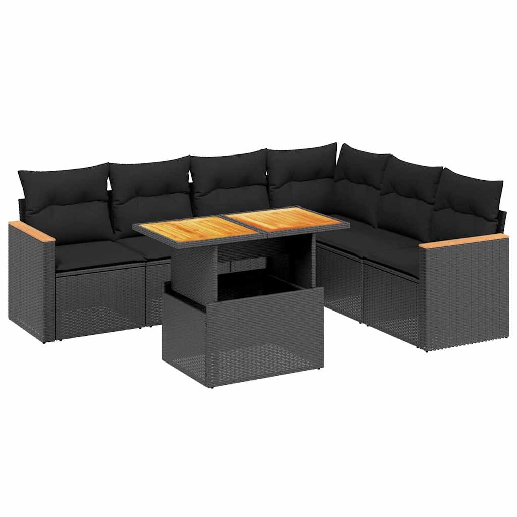 vidaXL 7-delige Loungeset met kussens poly rattan zwart