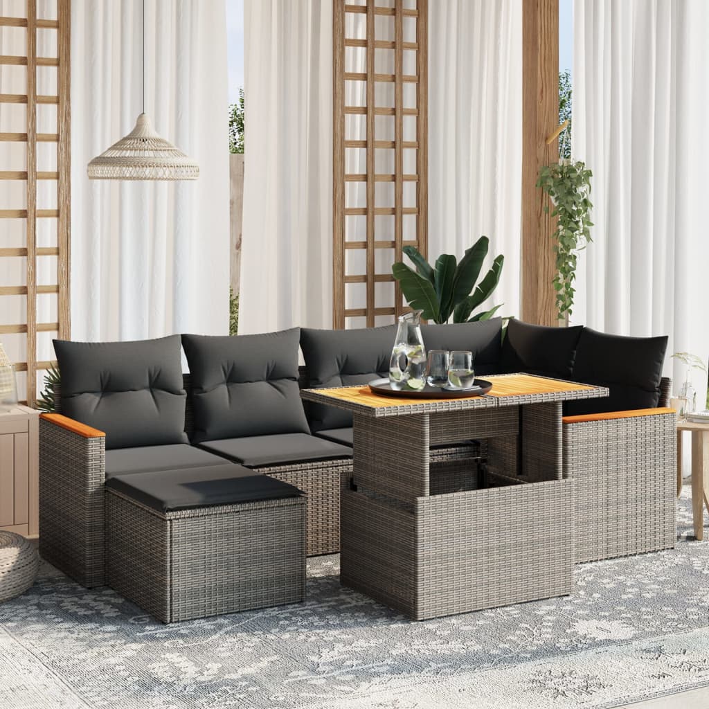vidaXL 7-Piece Lounge Set with Cushions Poly Rattan Black
