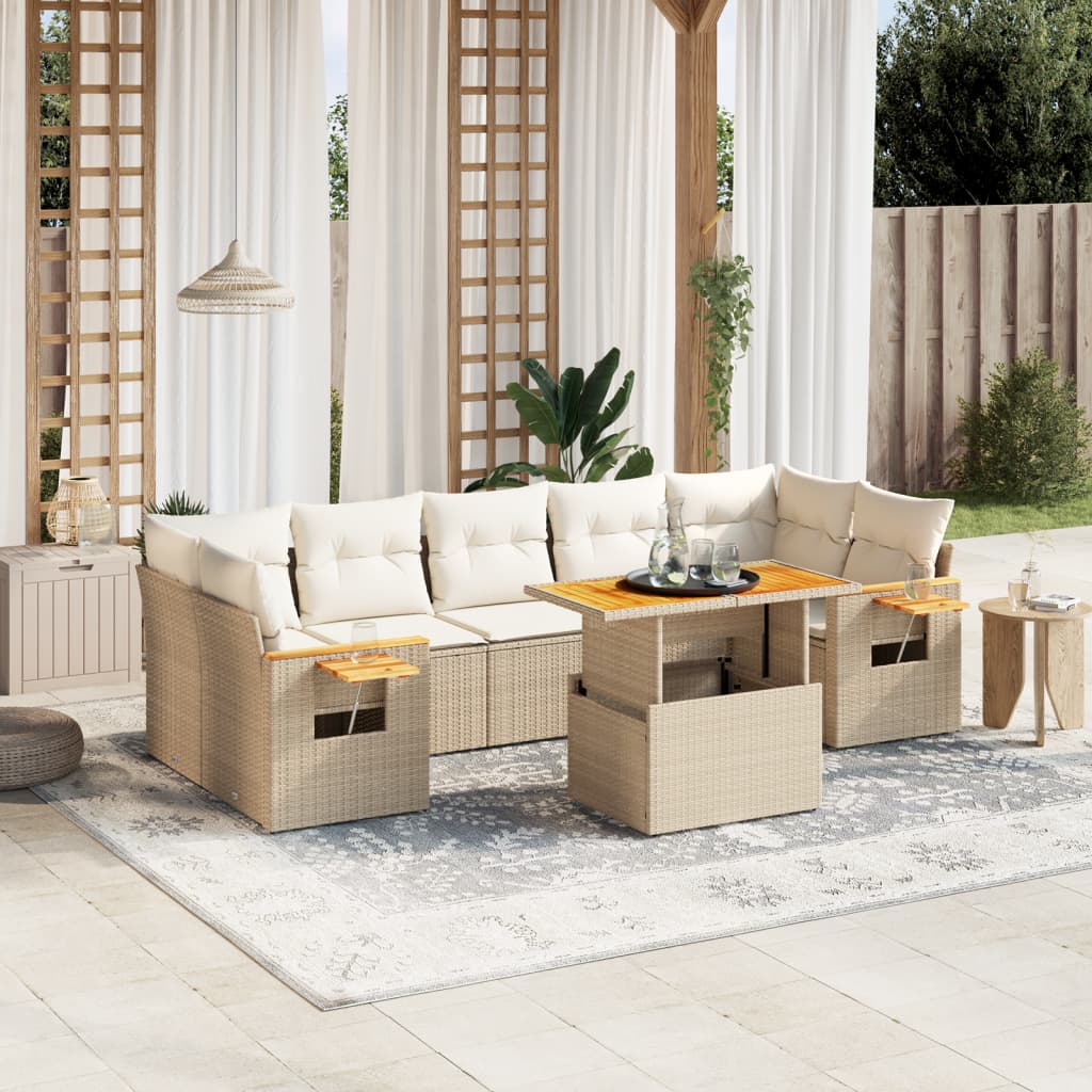 vidaXL 8-delige Loungeset met kussens poly rattan zwart
