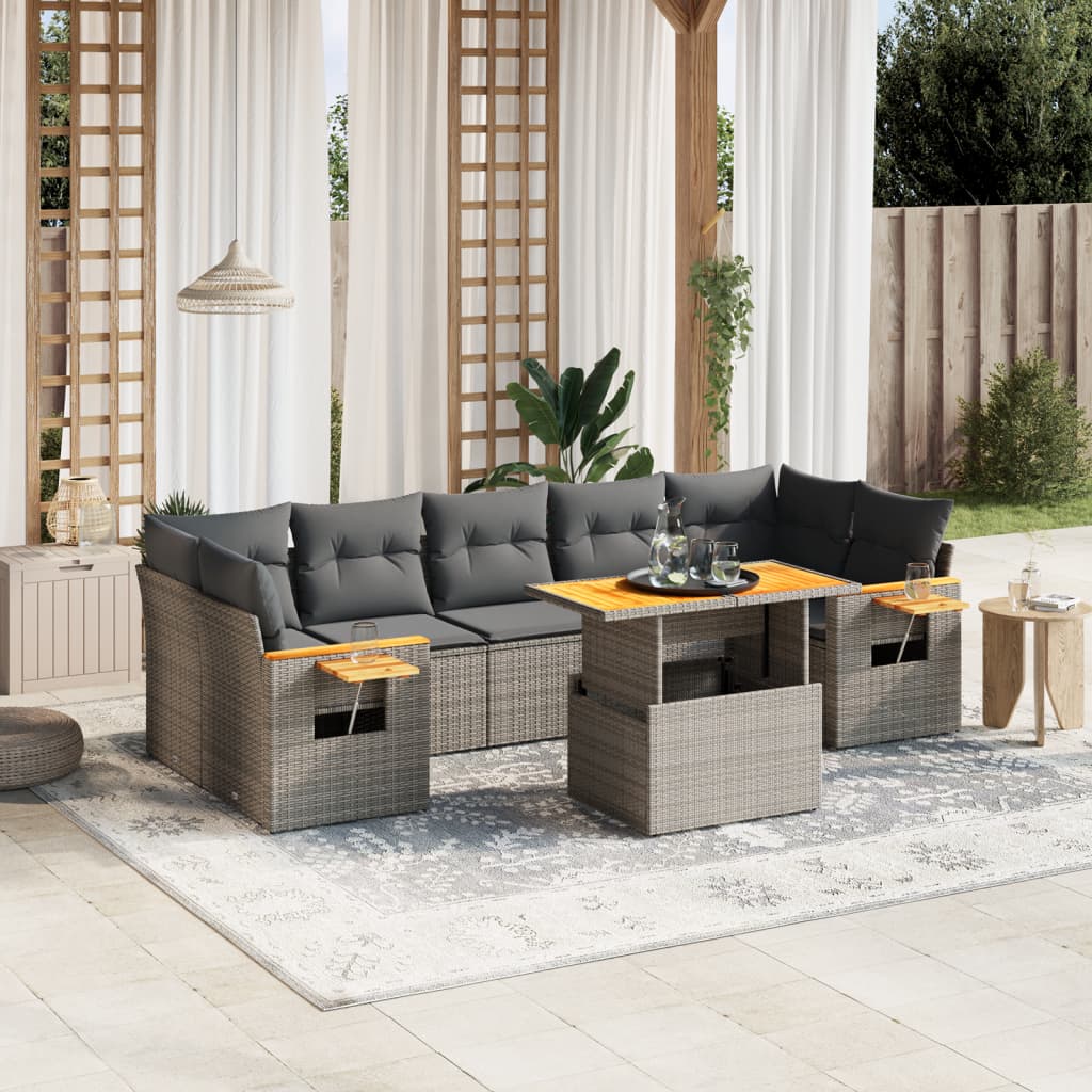 vidaXL 8-delige Loungeset met kussens poly rattan zwart