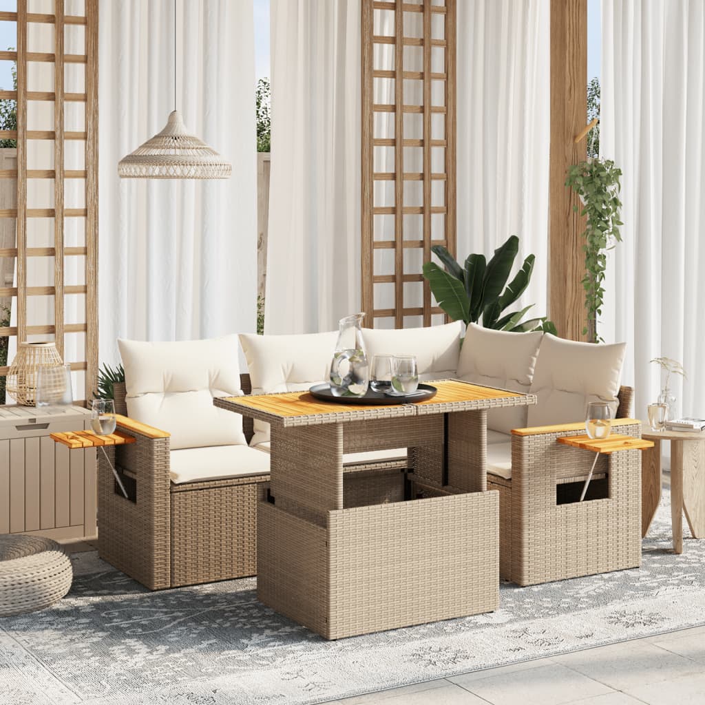 vidaXL 5-piece Lounge Set with Cushions Poly Rattan Black