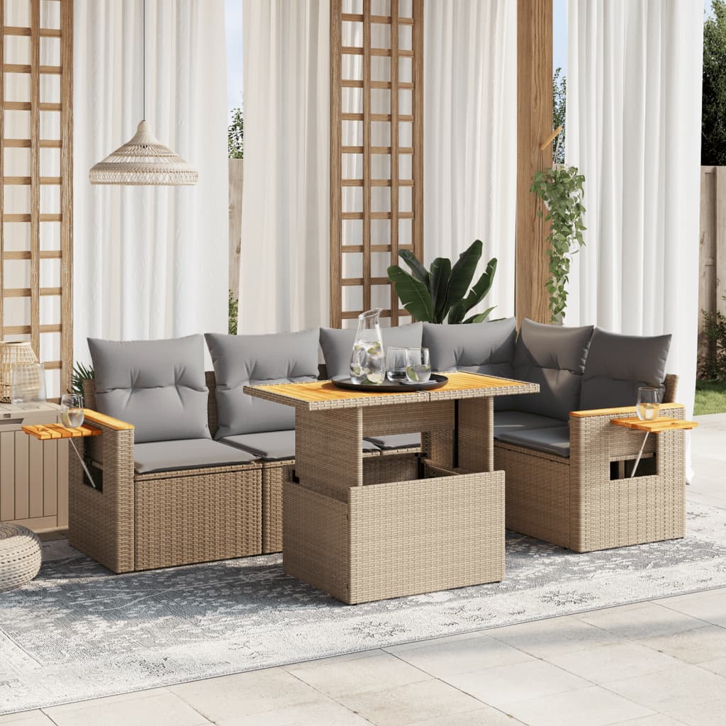 vidaXL 6-delige Loungeset met kussens poly rattan zwart