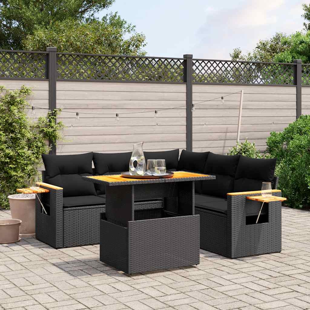 vidaXL 6-piece Lounge Set with Cushions Poly Rattan Black