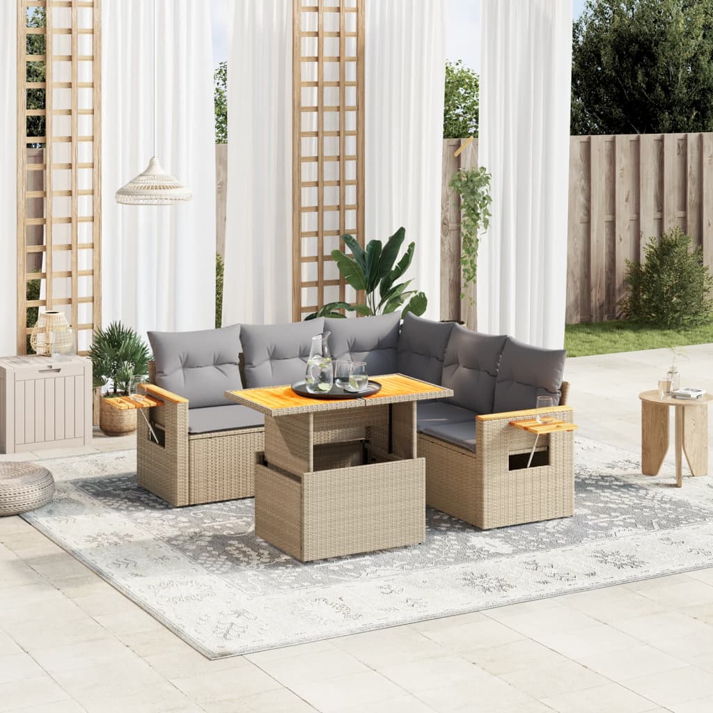 vidaXL 6-piece Lounge Set with Cushions Poly Rattan Black
