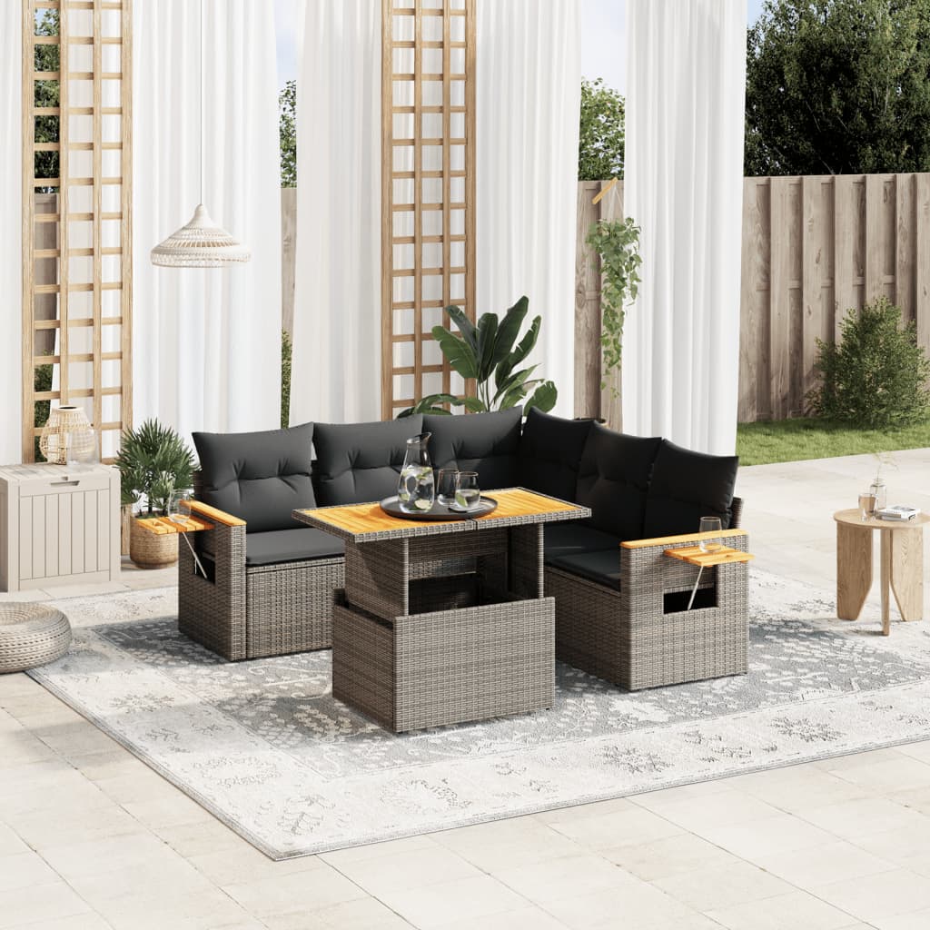 vidaXL 6-piece Lounge Set with Cushions Poly Rattan Black