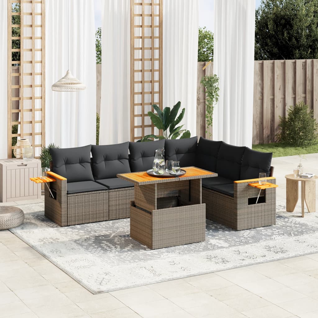 vidaXL 7-delige Loungeset met kussens poly rattan zwart