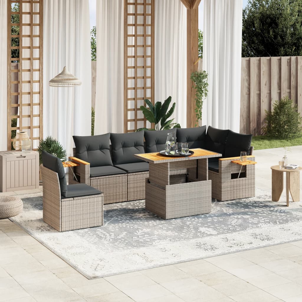 vidaXL 7-delige Loungeset met kussens poly rattan zwart