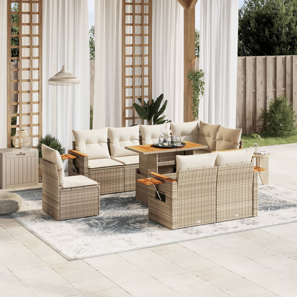 vidaXL 9-piece Poly Rattan Lounge Set with Cushions Black