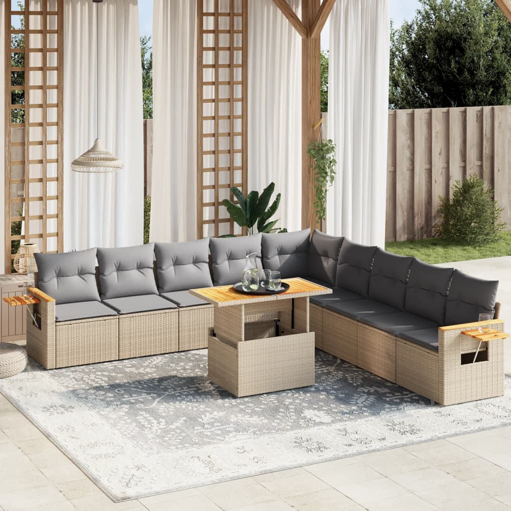 vidaXL 11-Piece Lounge Set with Cushions Poly Rattan Black
