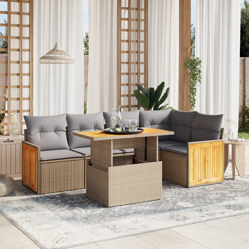 vidaXL 6-delige Loungeset met kussens poly rattan zwart