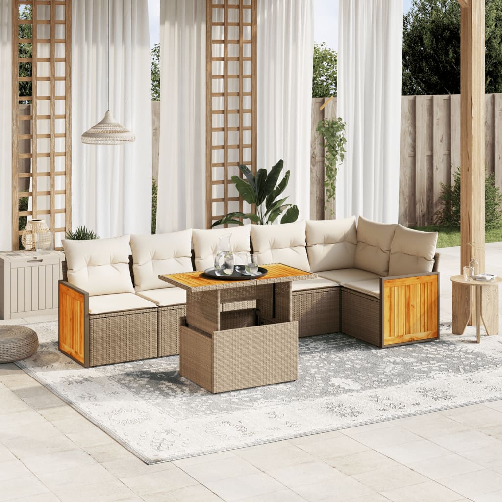 vidaXL 7-Piece Lounge Set with Cushions Poly Rattan Black