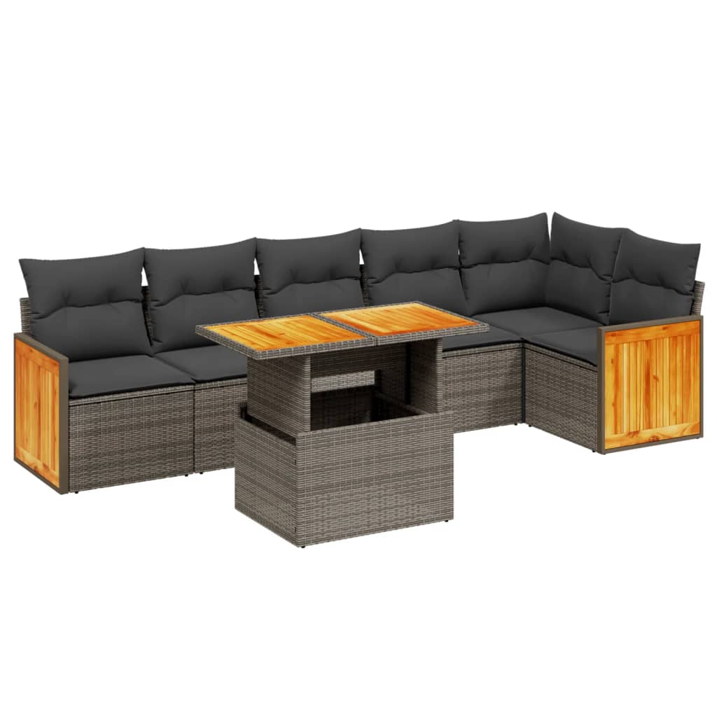 vidaXL 7-Piece Lounge Set with Cushions Poly Rattan Black