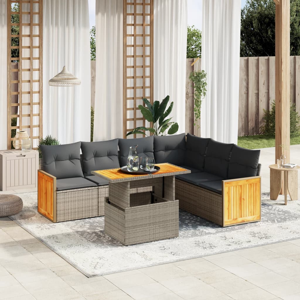 vidaXL 7-delige Loungeset met kussens poly rattan zwart