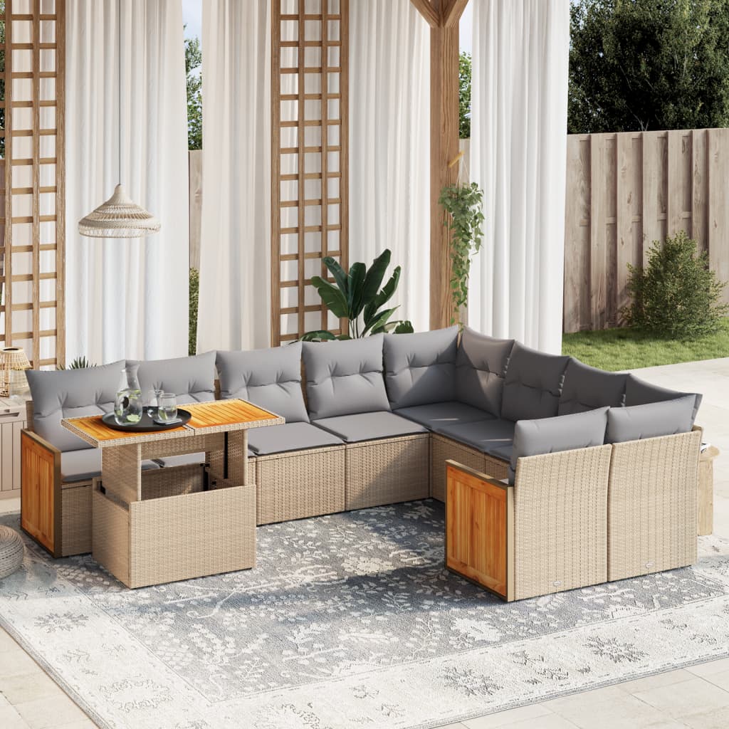 vidaXL 10-Piece Lounge Set with Cushions Poly Rattan Black