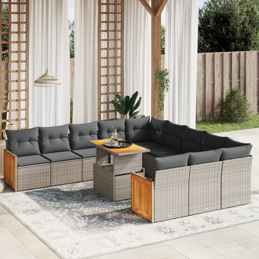 vidaXL 11-delige Loungeset met kussens poly rattan zwart