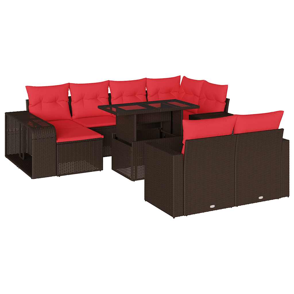 vidaXL 11-delige tuinbankset met kussens, grijs polyrotan