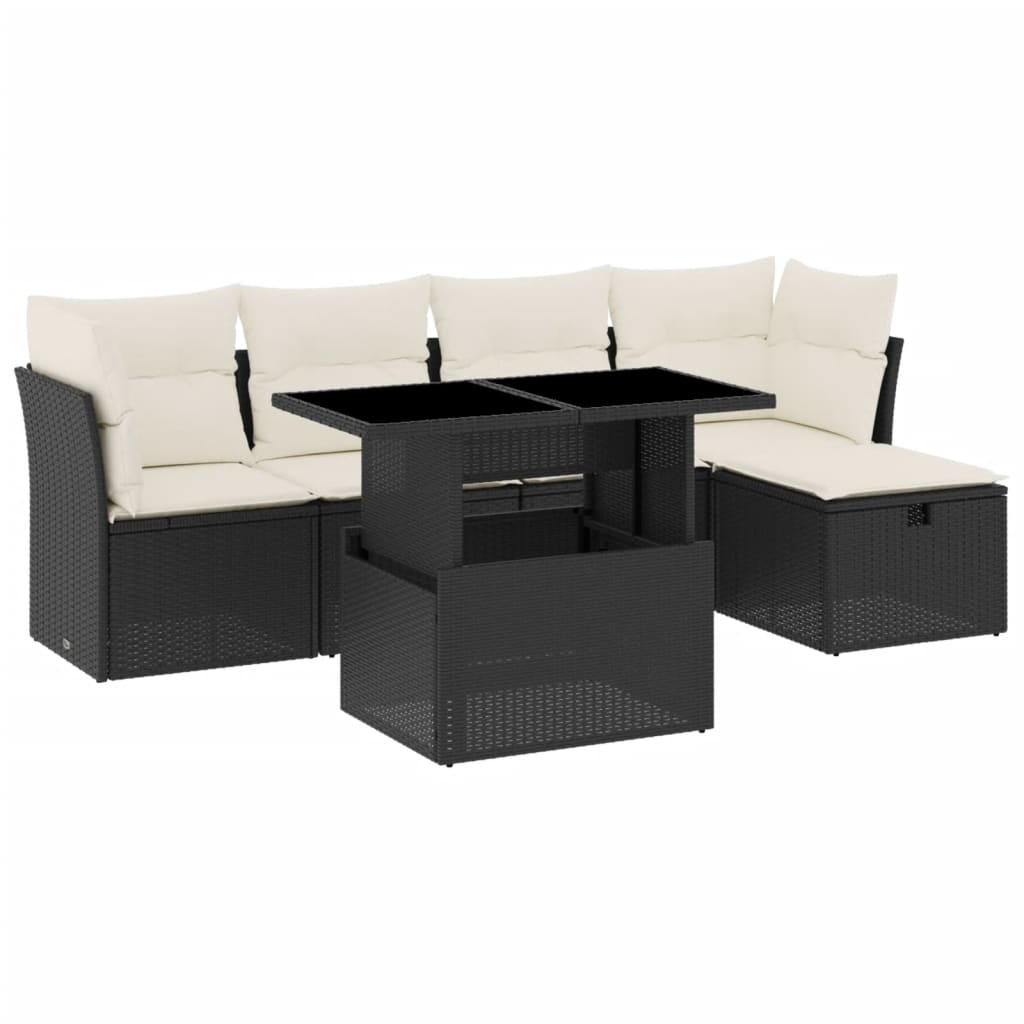 vidaXL 6-piece Lounge Set with Cushions Poly Rattan Black