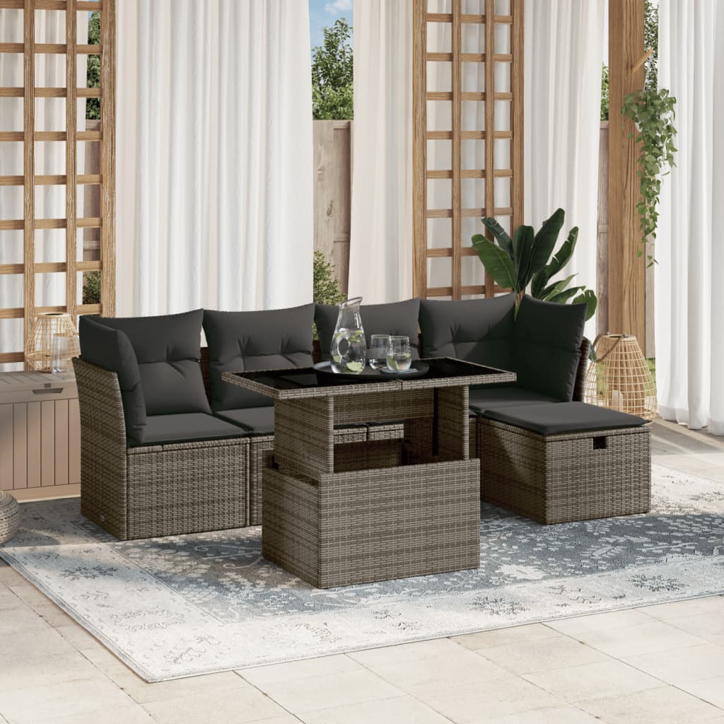 vidaXL 6-piece Lounge Set with Cushions Poly Rattan Black