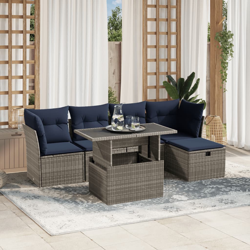 vidaXL 6-Piece Garden Sofa Set with Cushions Black Poly Rattan
