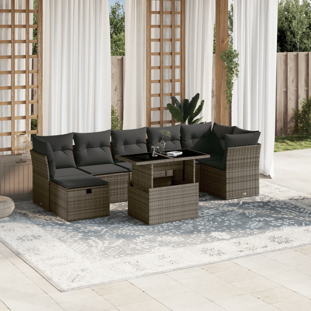 vidaXL 8-delige Loungeset met kussens poly rattan zwart