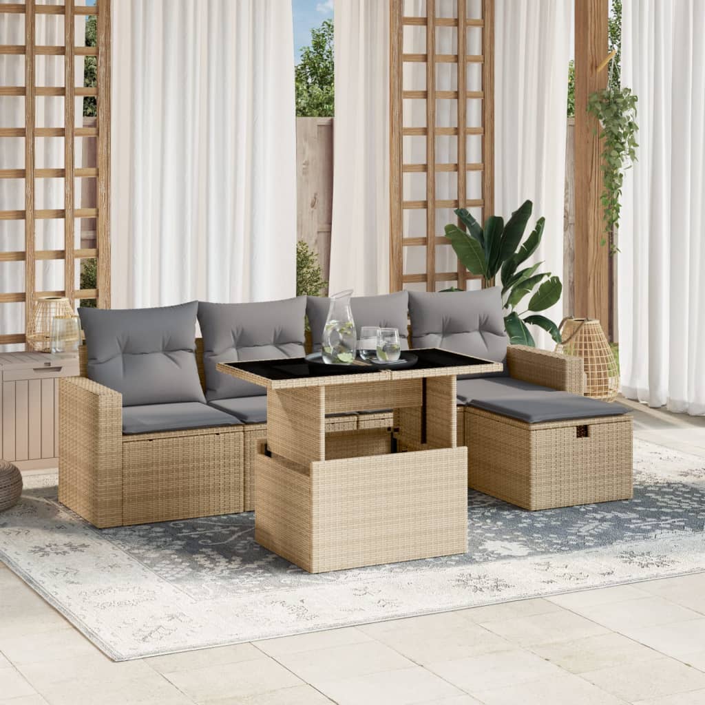vidaXL 6-Piece Lounge Set with Cushions Poly Rattan Black
