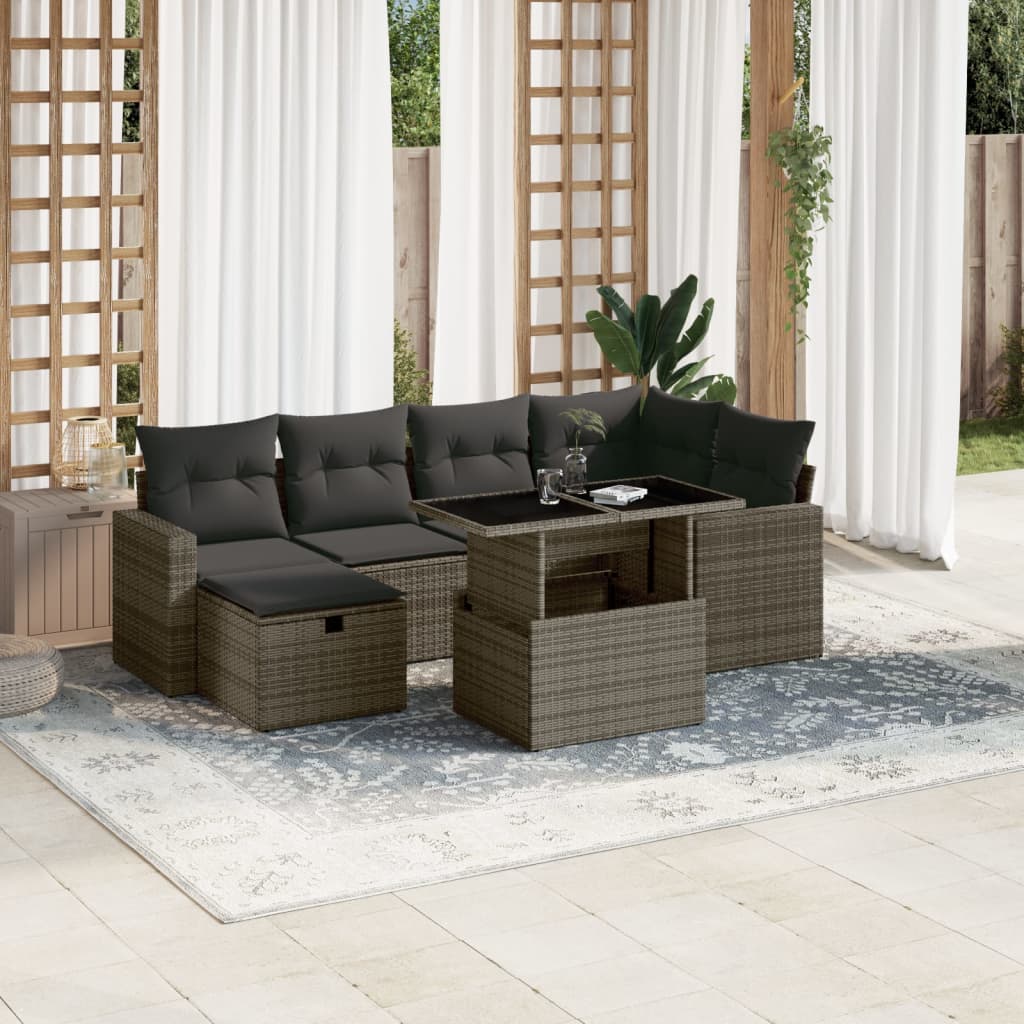 vidaXL 7-delige Loungeset met kussens poly rattan zwart