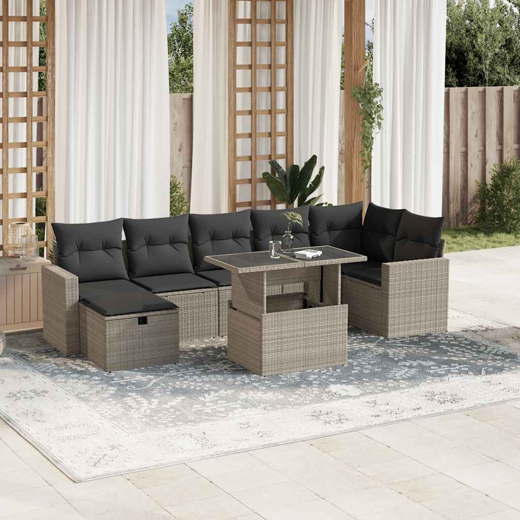 vidaXL 8-delige Loungeset met kussens poly rattan zwart