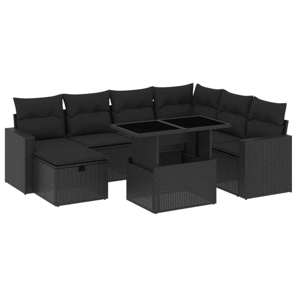 vidaXL 8-Piece Lounge Set with Cushions Poly Rattan Black