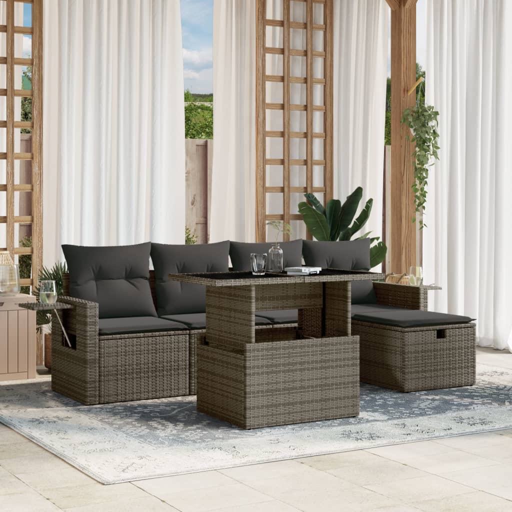 vidaXL 6-delige Loungeset met kussens poly rattan zwart