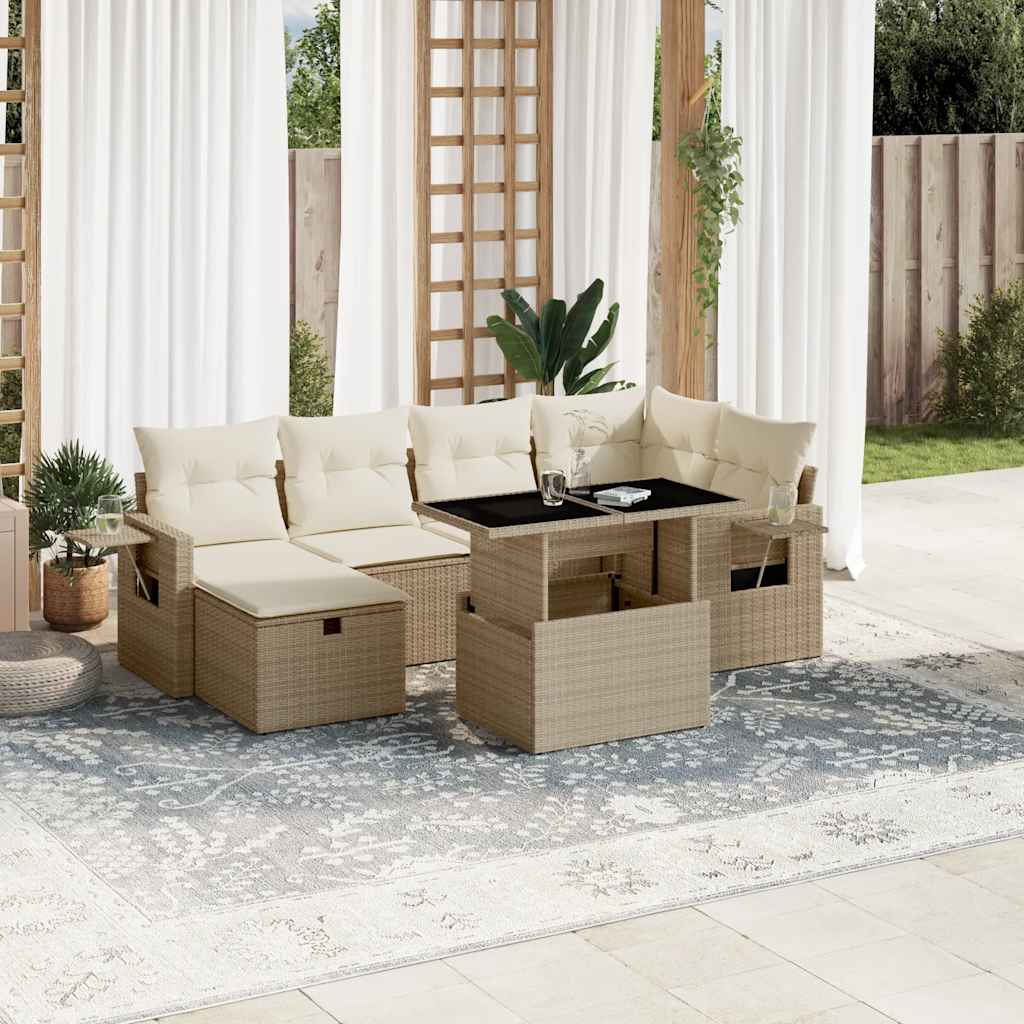 vidaXL 7-Piece Lounge Set with Cushions Poly Rattan Black