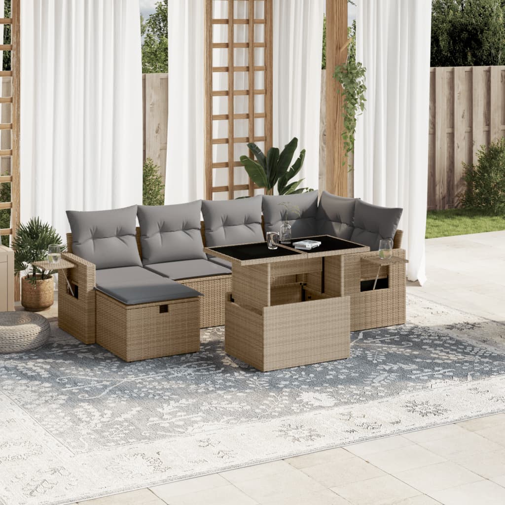vidaXL 7-Piece Lounge Set with Cushions Poly Rattan Black