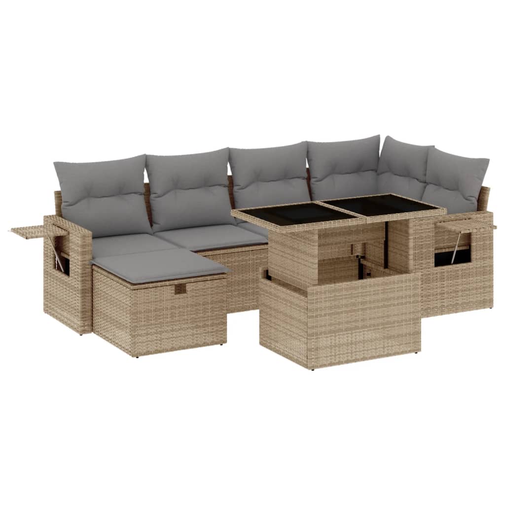 vidaXL 7-Piece Lounge Set with Cushions Poly Rattan Black