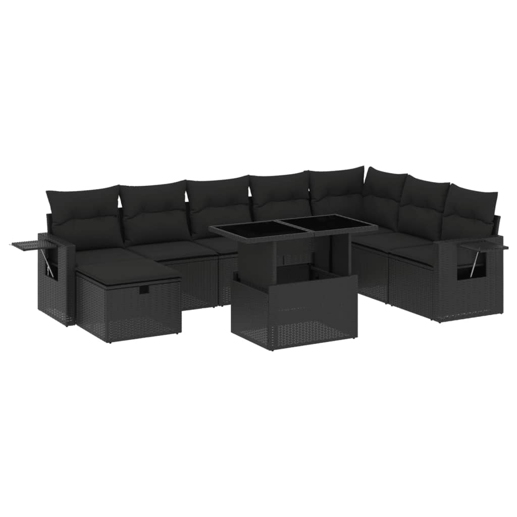 vidaXL 9-delige Loungeset met kussens poly rattan zwart