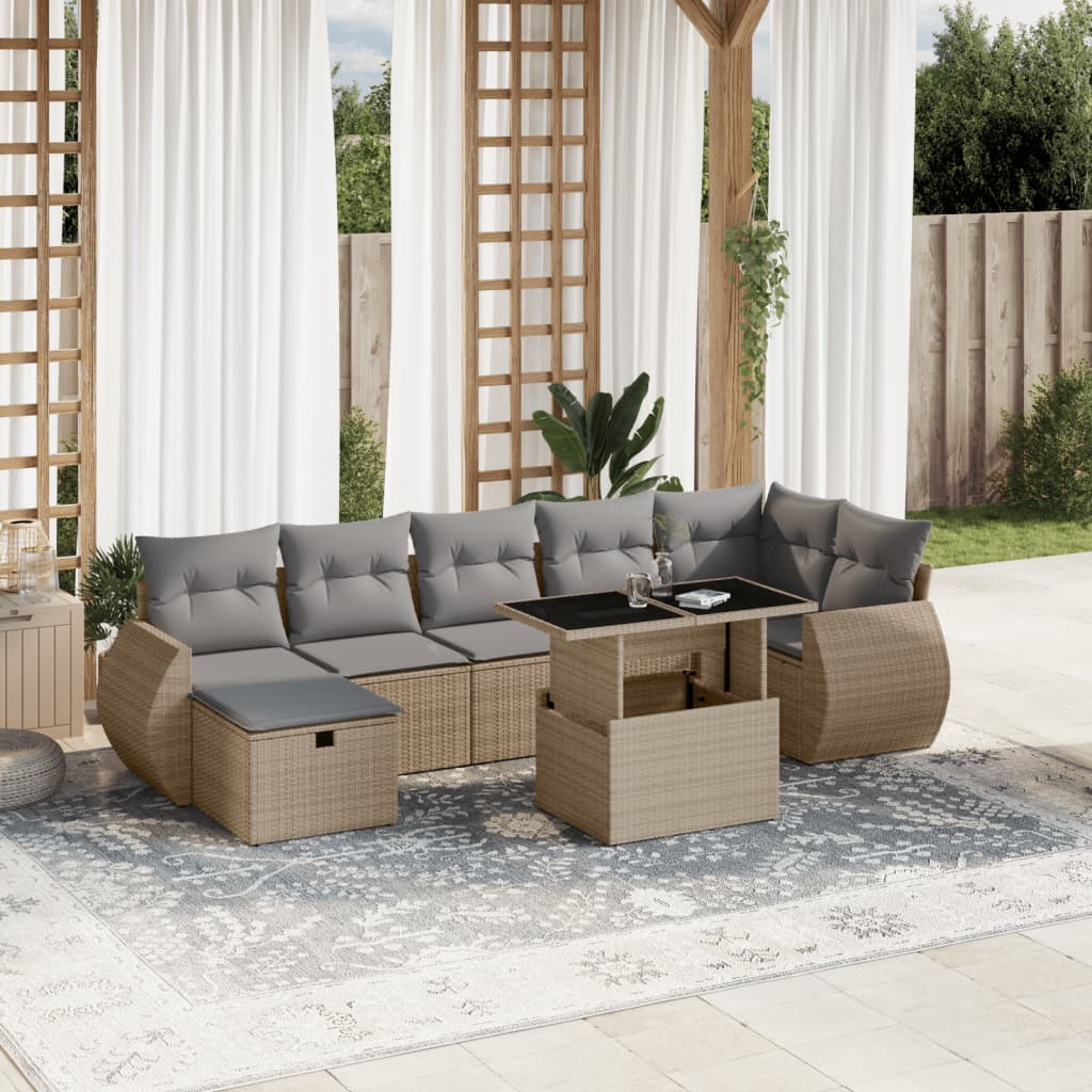 vidaXL 8-delige Loungeset met kussens poly rattan zwart