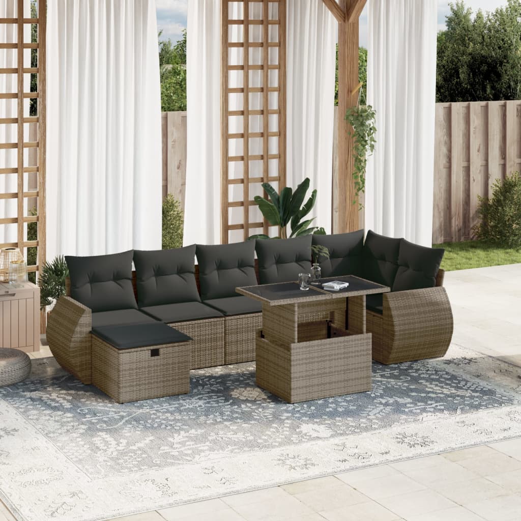 vidaXL 8-delige Loungeset met kussens poly rattan zwart