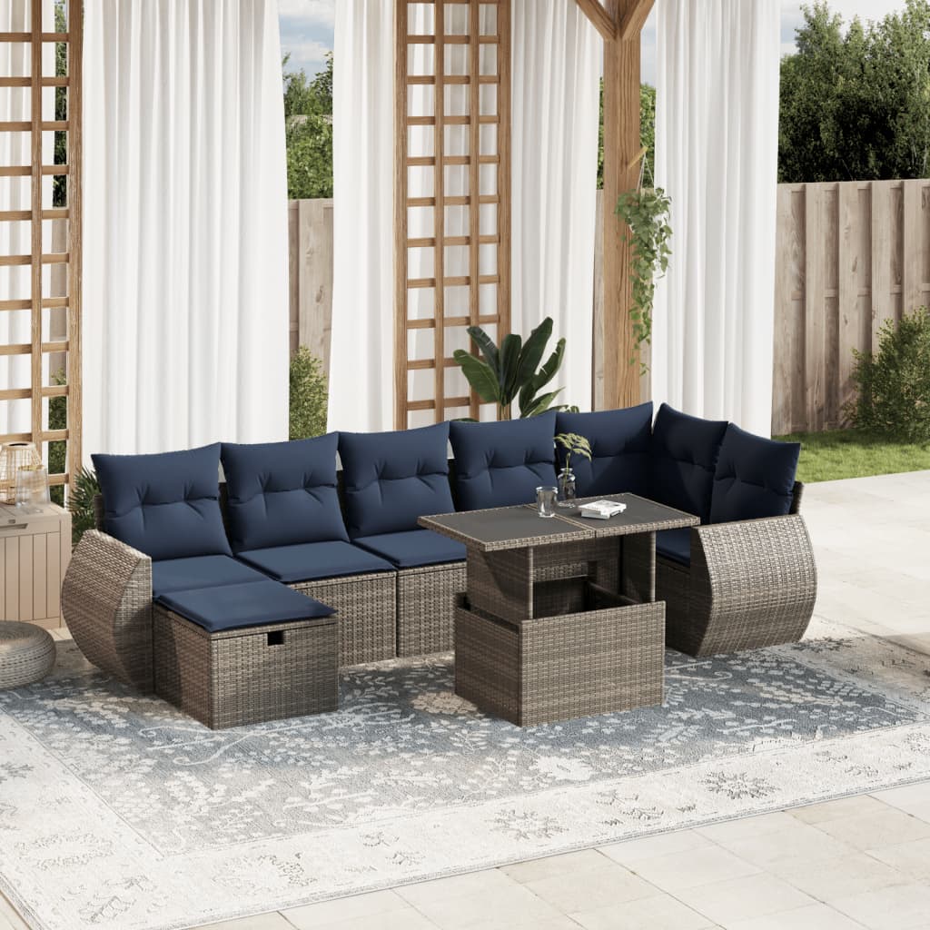 vidaXL 8-delige tuinbankset met kussens, zwart polyrotan