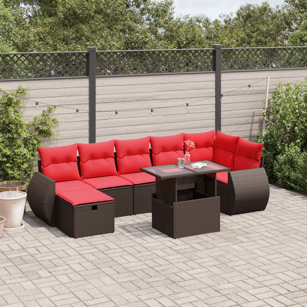 vidaXL 8-delige tuinbankset met kussens, zwart polyrotan
