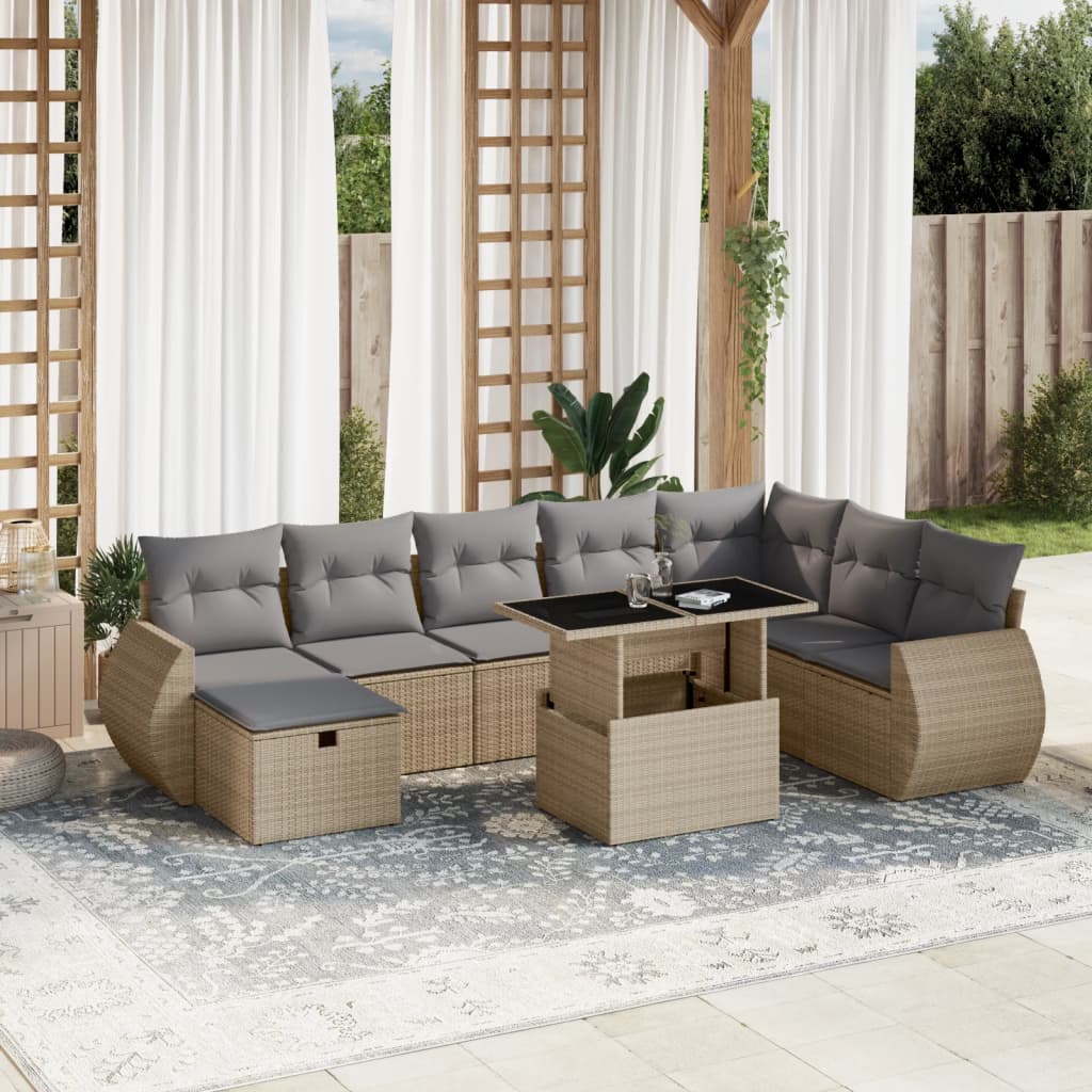 vidaXL 9-delige Loungeset met kussens poly rattan zwart