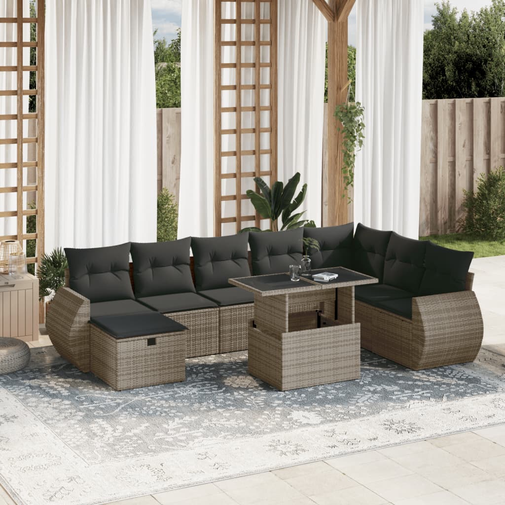 vidaXL 9-delige Loungeset met kussens poly rattan zwart