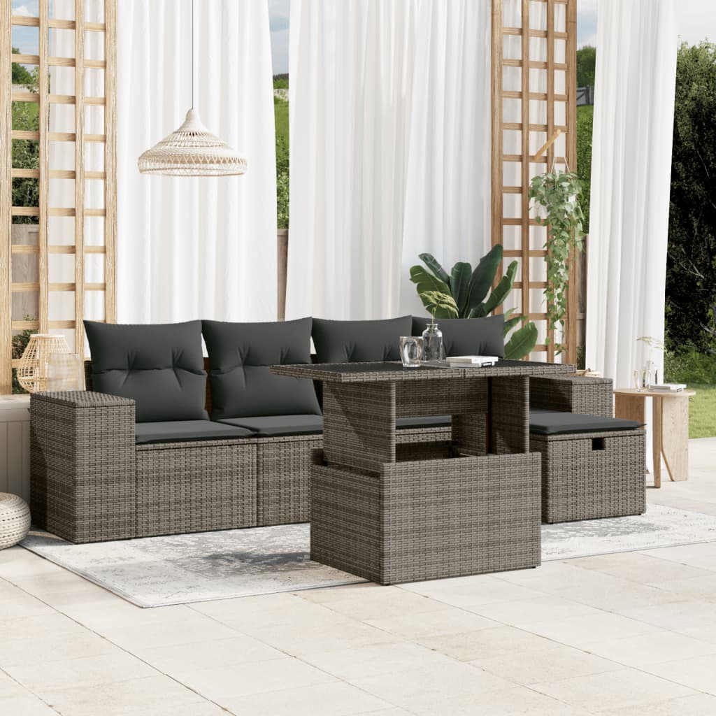 vidaXL 6-delige Loungeset met kussens poly rattan zwart