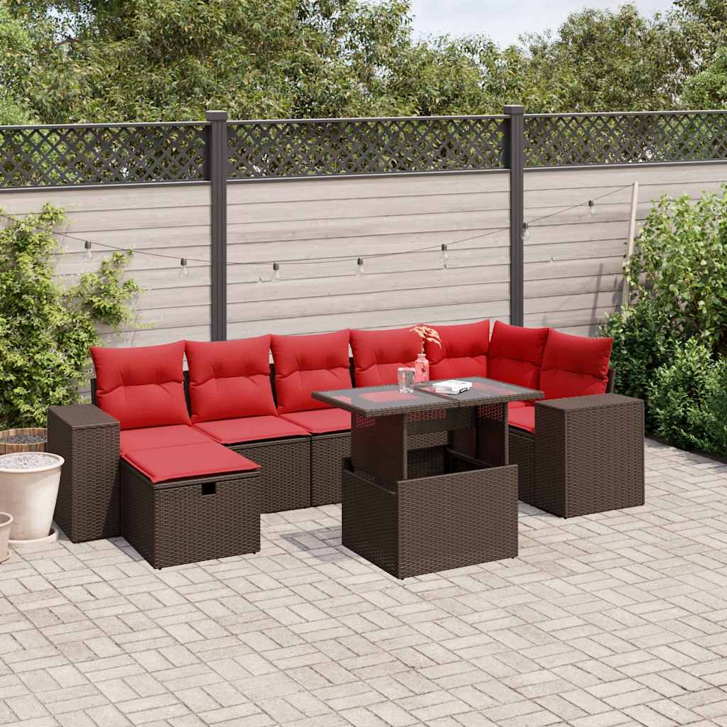 vidaXL 8-delige tuinbankset met kussens, zwart polyrotan