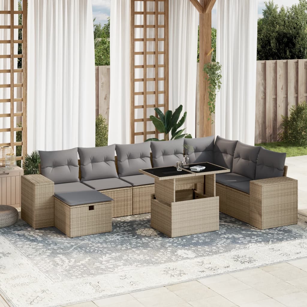 vidaXL 9-piece Poly Rattan Lounge Set with Cushions Black