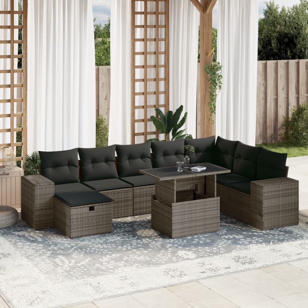 vidaXL 9-piece Poly Rattan Lounge Set with Cushions Black