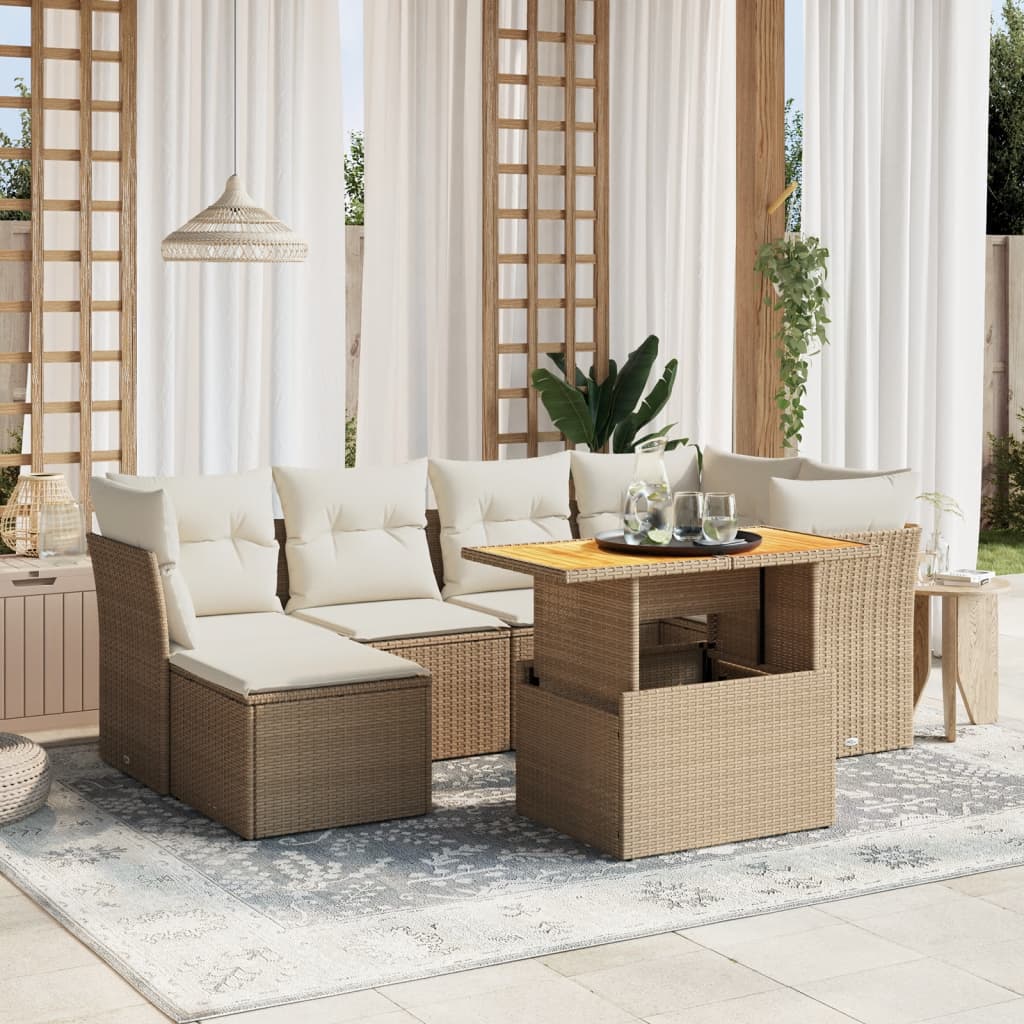 vidaXL 7-delige Loungeset met kussens poly rattan zwart