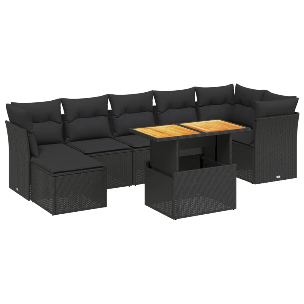 vidaXL 8-piece Lounge Set with Cushions Poly Rattan Black
