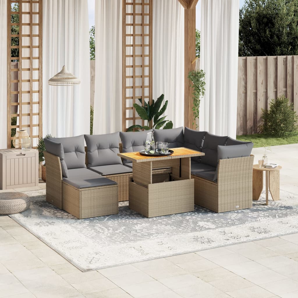 vidaXL 8-piece Lounge Set with Cushions Poly Rattan Black