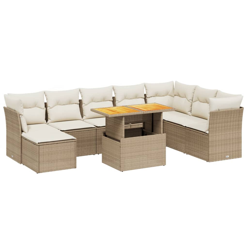 vidaXL 9-delige Loungeset met kussens poly rattan zwart