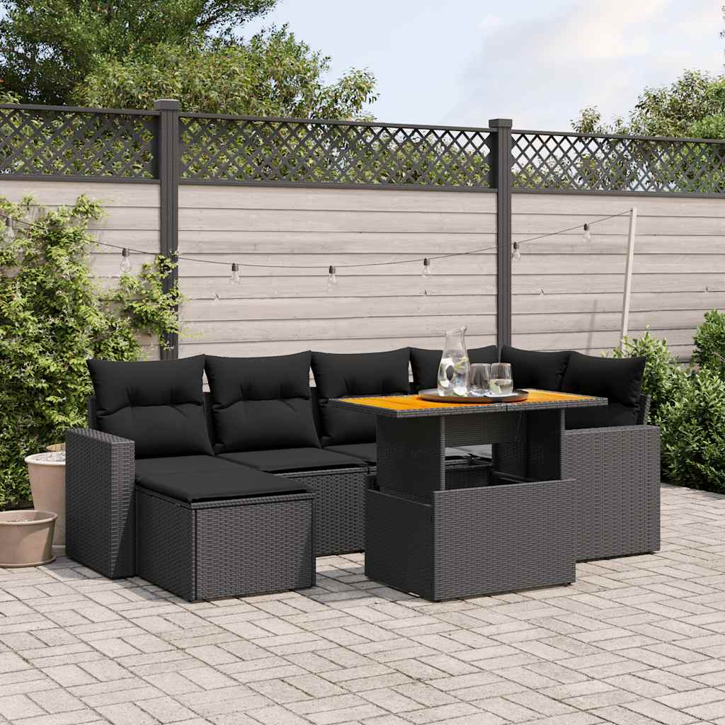 vidaXL 7-delige Loungeset met kussens poly rattan zwart