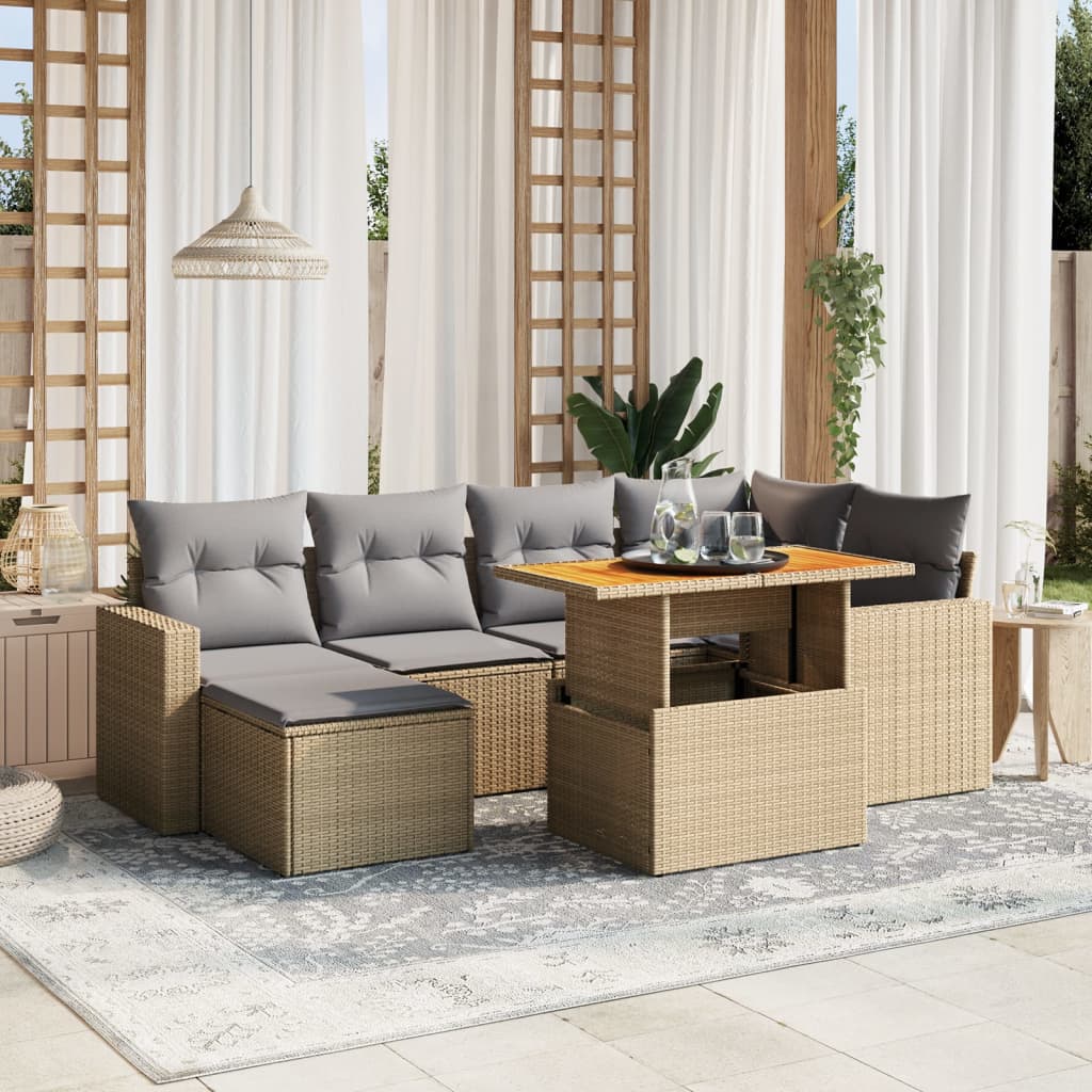 vidaXL 7-delige Loungeset met kussens poly rattan zwart