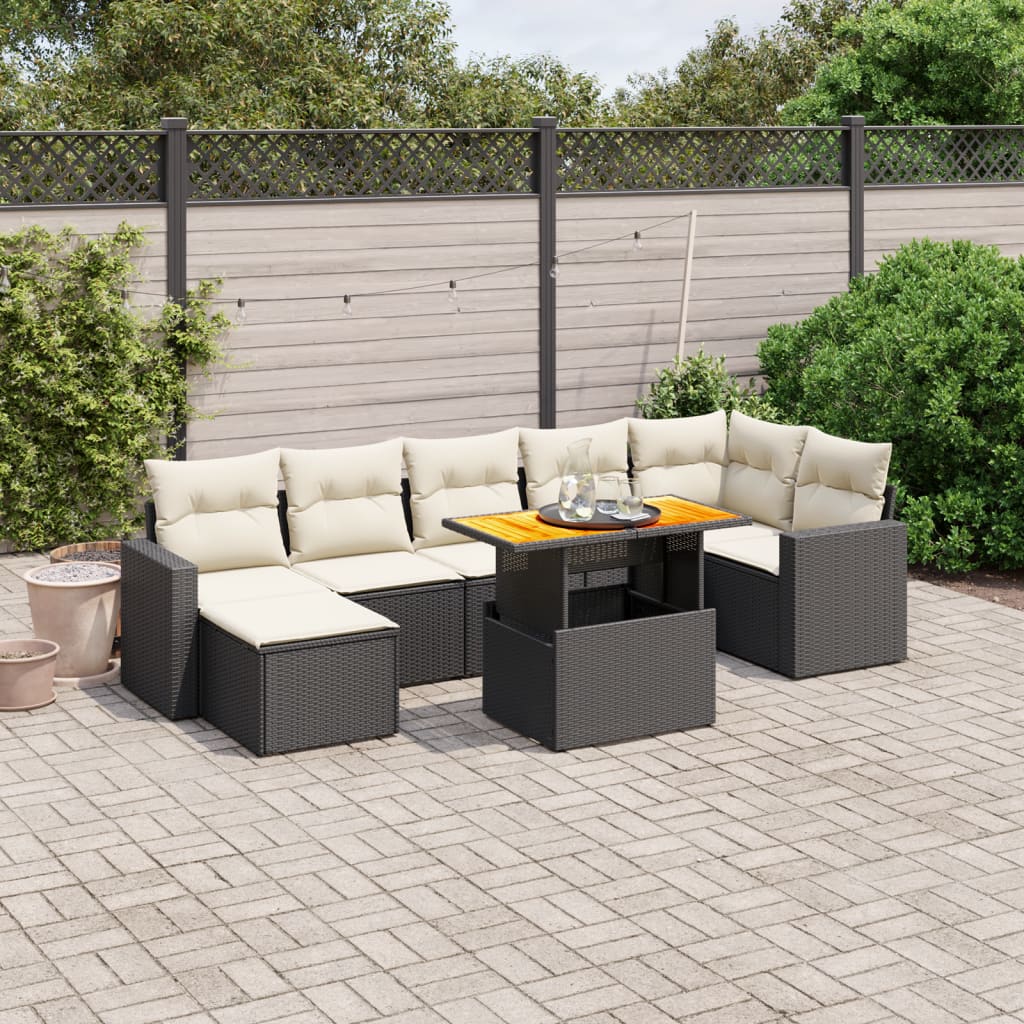 vidaXL 8-delige Loungeset met kussens poly rattan zwart